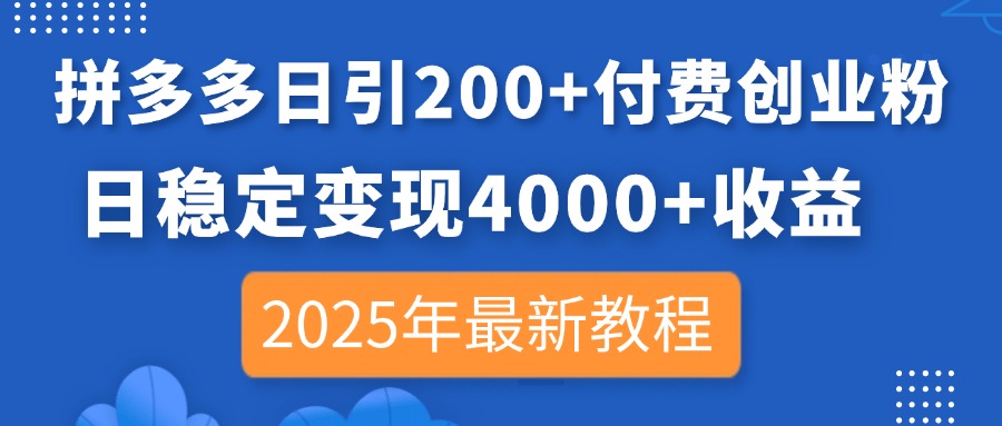 （14217期）拼多多日引200+付费创业粉，日稳定变现4000+收益，2025年最新教程 - 壹启创课-壹启创课