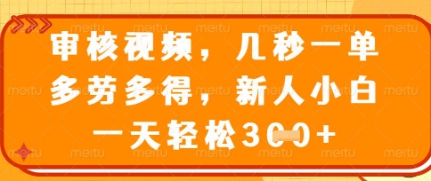 最新审核视频，几秒一单，多劳多得，新人小白一天轻松3张【揭秘】 - 壹启创课-壹启创课