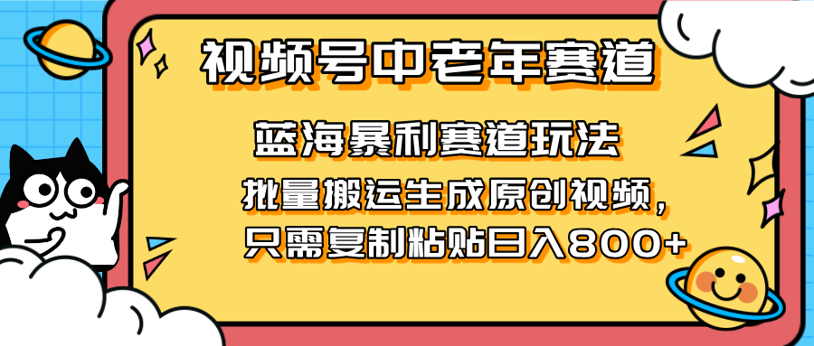 （14314期）2025视频号中老年短视频蓝海暴利风口！复制粘贴搬运视频单日赚800+，无... - 壹启创课-壹启创课